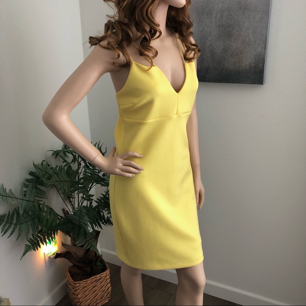 Guess Yellow Spaghetti Strap Backless Party Dress